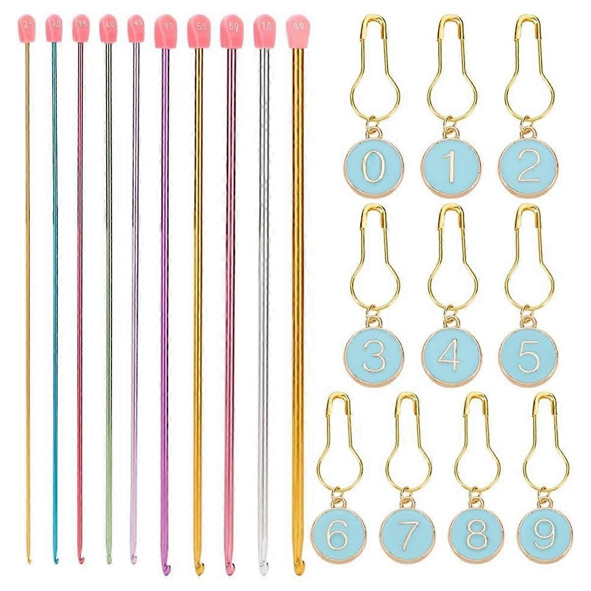 20 Pcs Tunisian Crochet Hooks Set, 14 Inch Long Metal Crochet Hooks Multicolor Afghan Crochet Needles with Number Marker