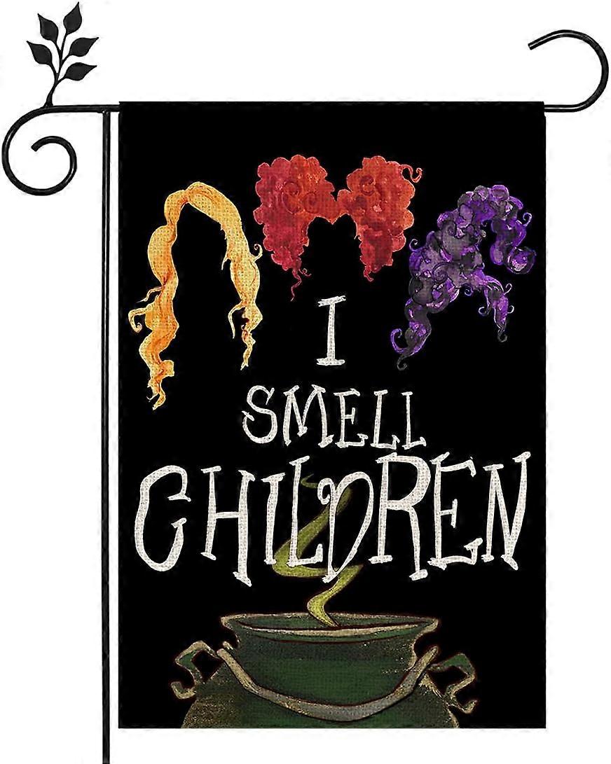 Kensty Bannière de jardin d’Halloween I Smell Kids Sanderson Sisters Double Face Vertical Country Fa