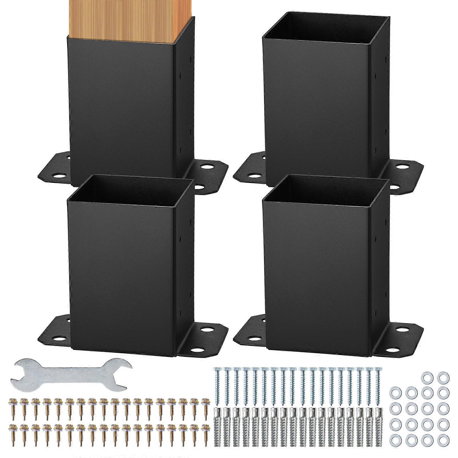 4x4 Post Base 4 Pcs, Inner Size 3.6"x3.6" Post Base Brackets, for Pavilion Deck Railing Support Deck Base Plate