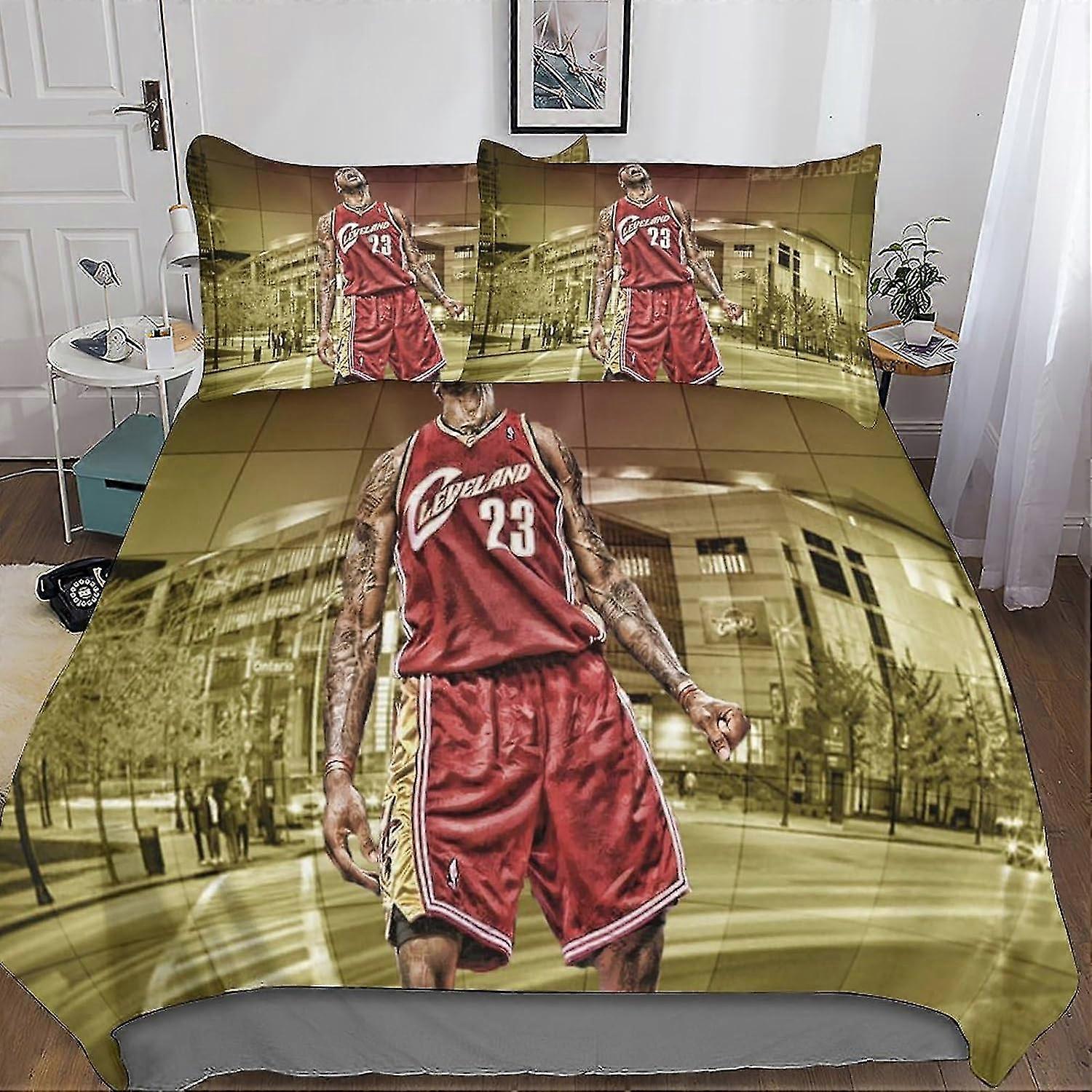 o5377 Prześcieradła LeBron James Zestaw pościeli 3-częściowy Basketball Superstars Drukowana poszewka na kołdrę z mikrofibry z zamkiem błyskawicznym fVV5377