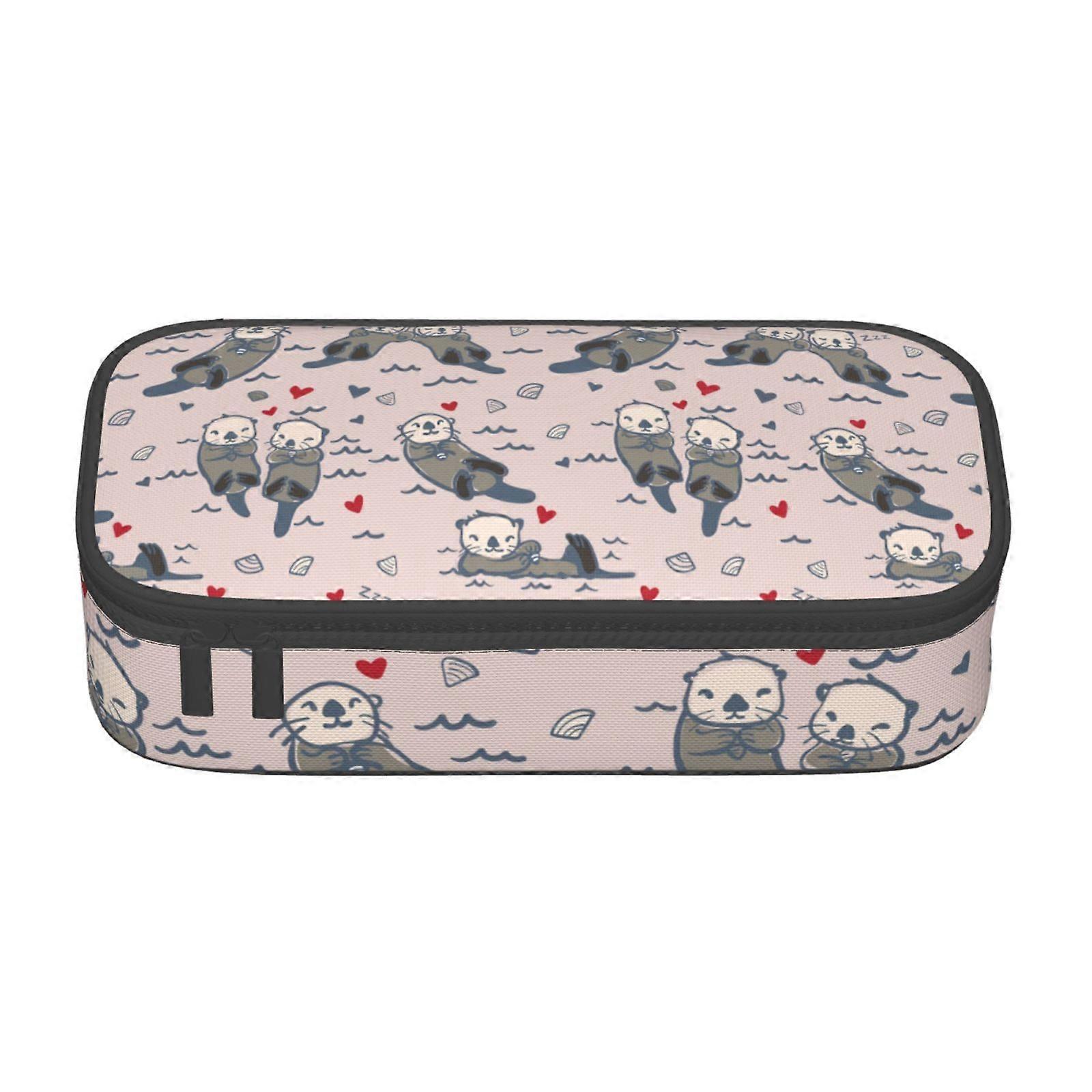 لطيف ثعالب الماء الجميلة في حالة مقلمة البحر سعة كبيرة الحقيبة قلم رصاص حقيبة ماكياج لوازم مكتبية القرطاسية صندوق قلم رصاص مع سحاب 1