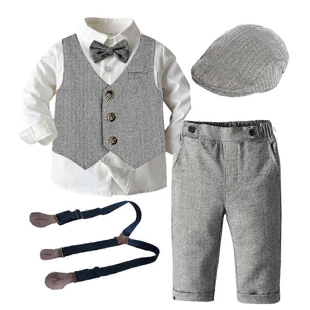 Barn Barn Formell Fest Kläder Kläder Set Bröllop Födelsedag Småbarn Gentleman Stilig Barn Elegant kostym 2 3 4 5 6 år