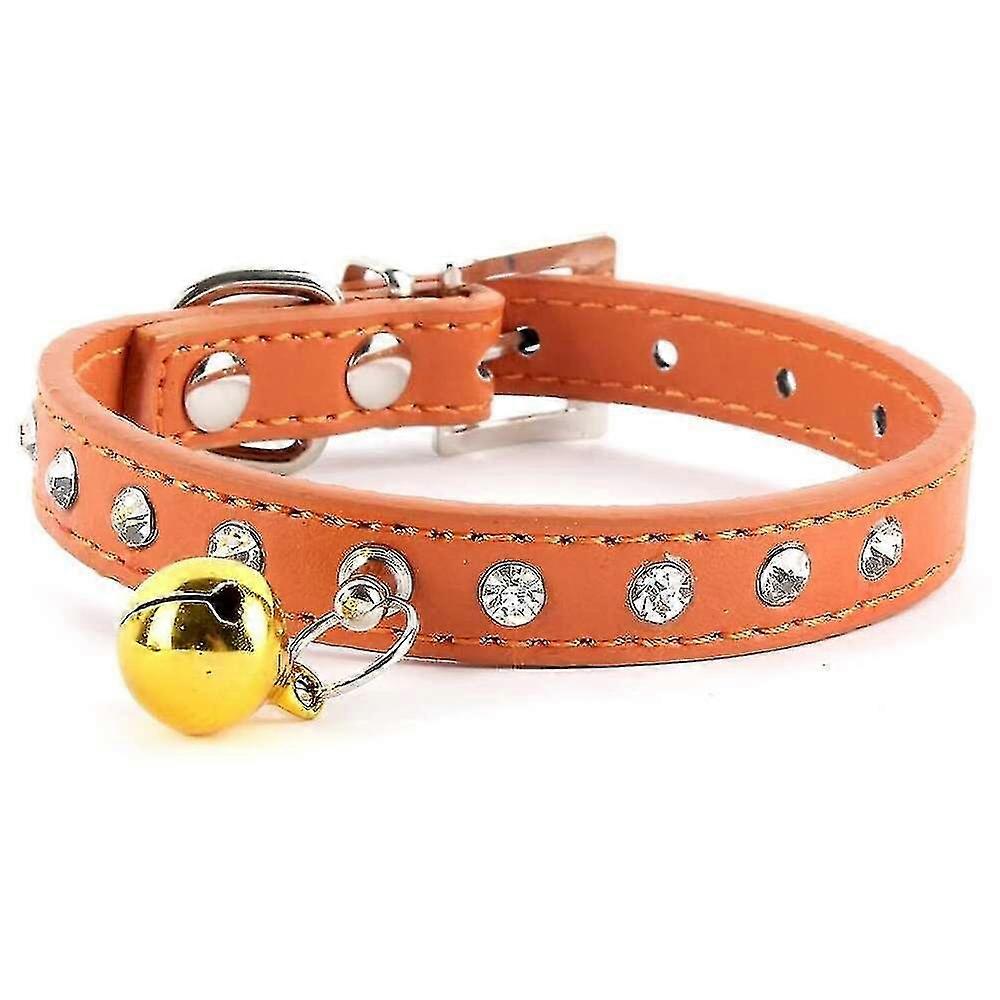 Dog Cat Leather Rhinestone Eck Strap Buckle Bell Collar