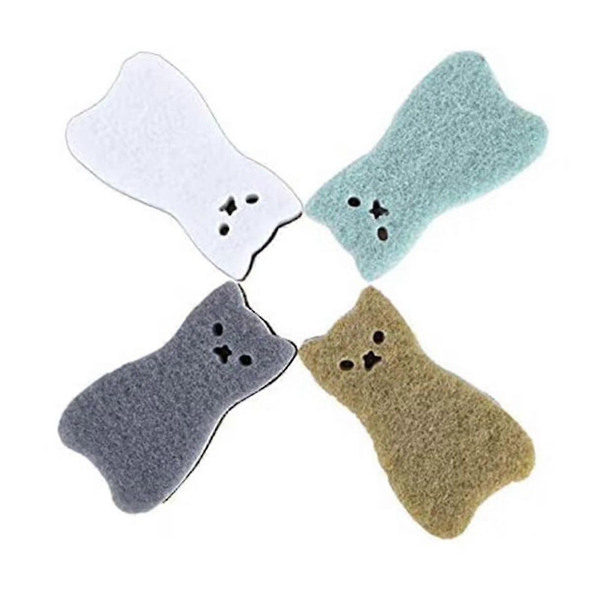 Kitchen Scrub Sponges Non-Scratch Multi-Use Heavy Duty Scrub Sponge Three-Layer Cat Shape Cleaning Sponge(4pack,cat)