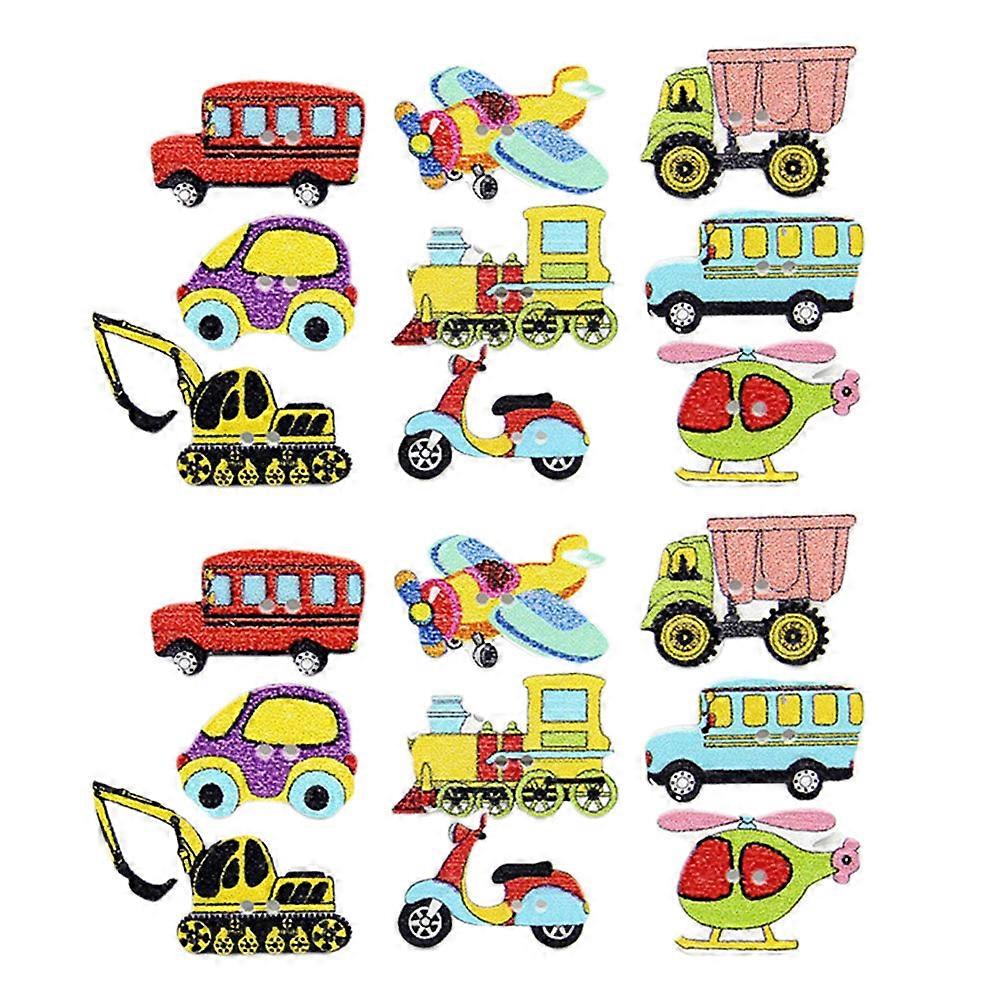 100Pcs DIY Colored Buttons Transport Theme Buttons Wooden Clothes Buttons Handmade Craft Button Mixed Color