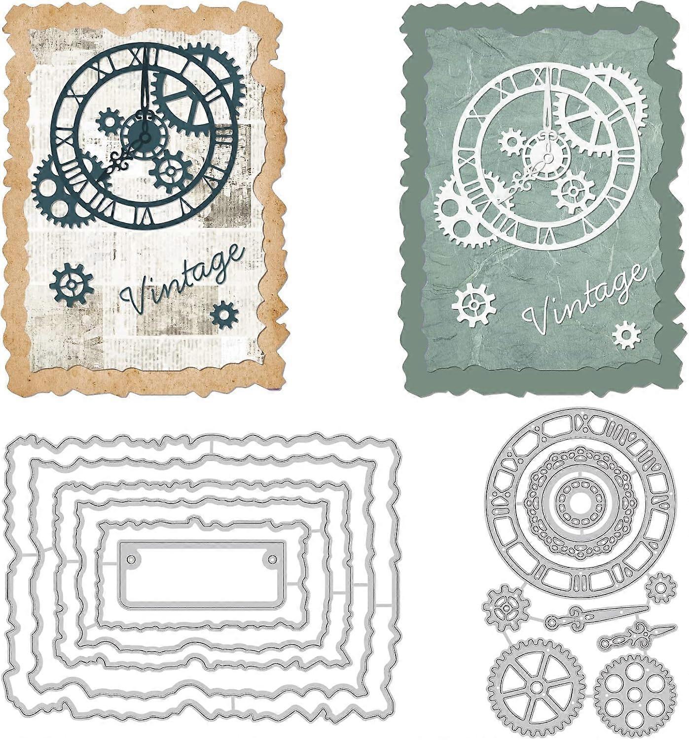 2pcs Clock Patterns Carbon Steel Cutting Dies Square Metallic Cutting Dies for DIY Scrapbooking Photo Album Decorative Embossing Paper Card