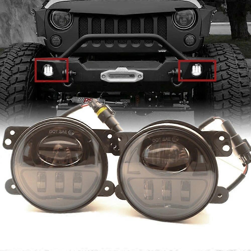 Car 4 Inch LED Fog Lights for 07-18 Jeep Wrangler JK Unlimited JKU Front Bumper Replacements White Led Offroad Foglights