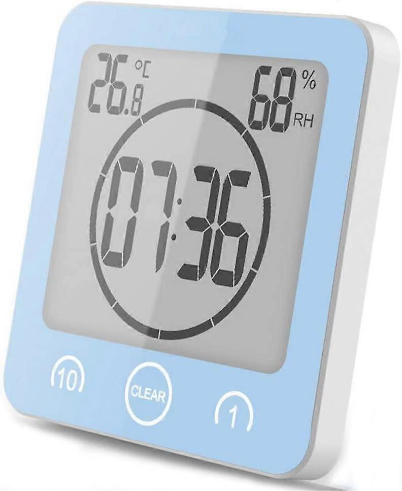 Bathroom Clock,Waterproof Touch Control,LCD,Hygrometer Thermometer,Countdown Timer,Battery(Blue)