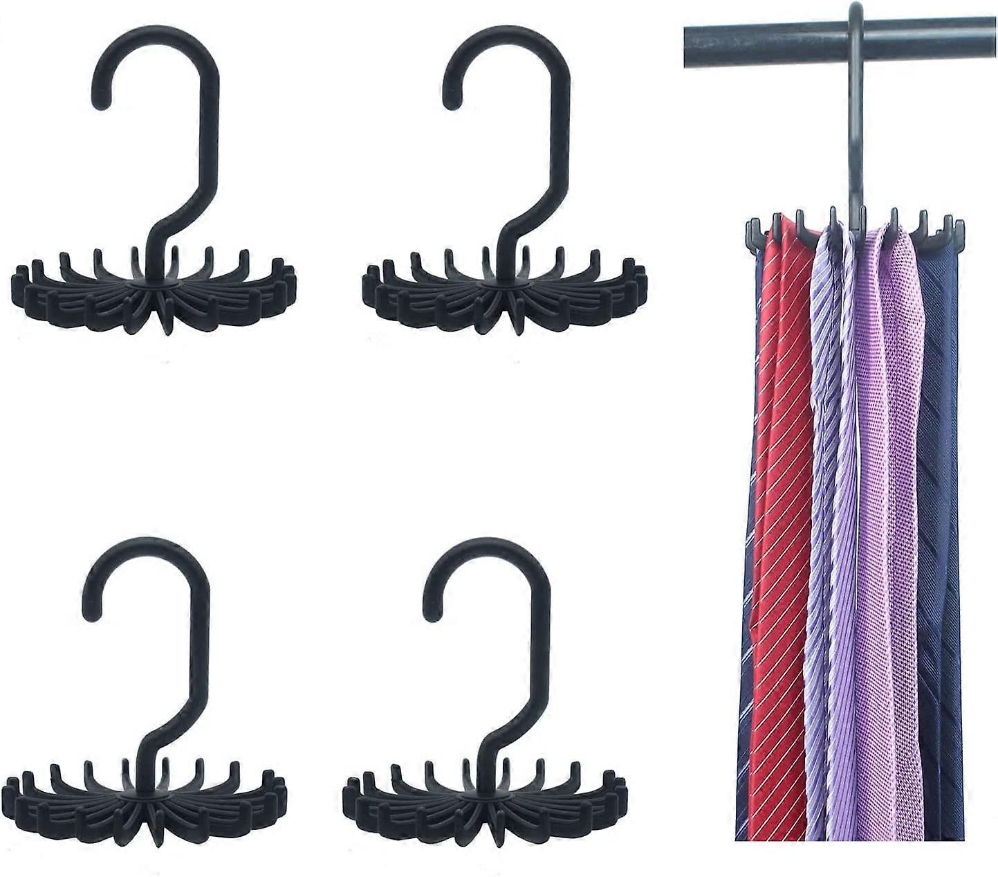 4Pack Multifunctional Tie Rack 20-Claw Hanger, 4.4" (Black)
