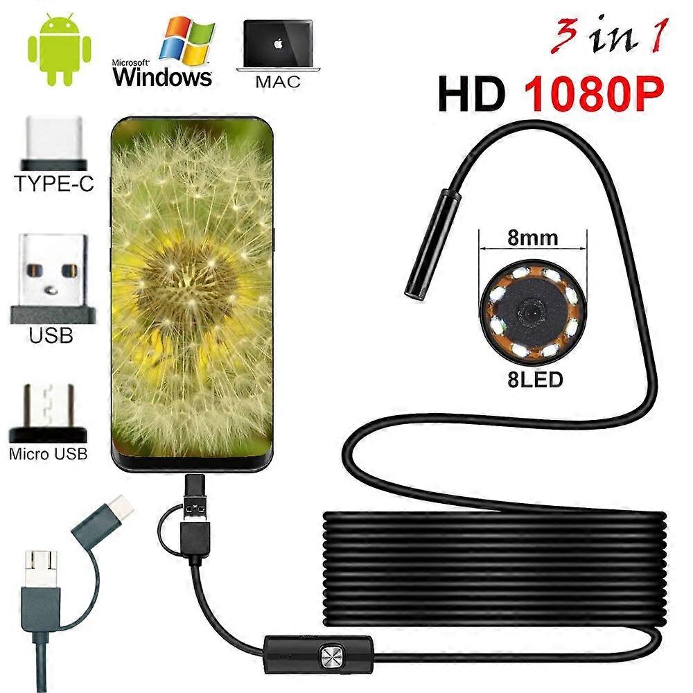 New Endoscope Camera 1080P HD USB Endoscope With 8 LED 1/2/5 M Flexible Cable Waterproof Inspection Endoscope for Android PC