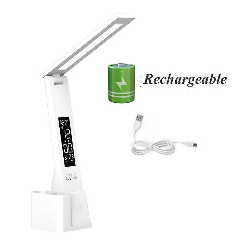 Lámpara de mesa plegable táctil regulable, lámpara de escritorio LED, USB, calendario, reloj de temperatura, protección ocular, estudio, lectura, luz nocturna