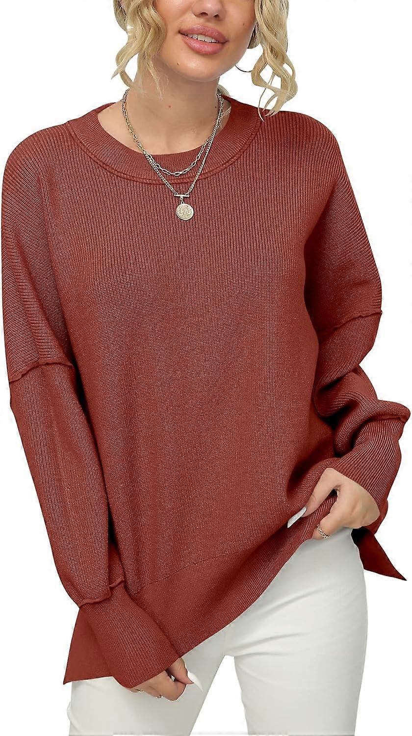 Women's Crewneck Batwing Sleeve Oversized Ribbed Knit Pullover Sweater Top