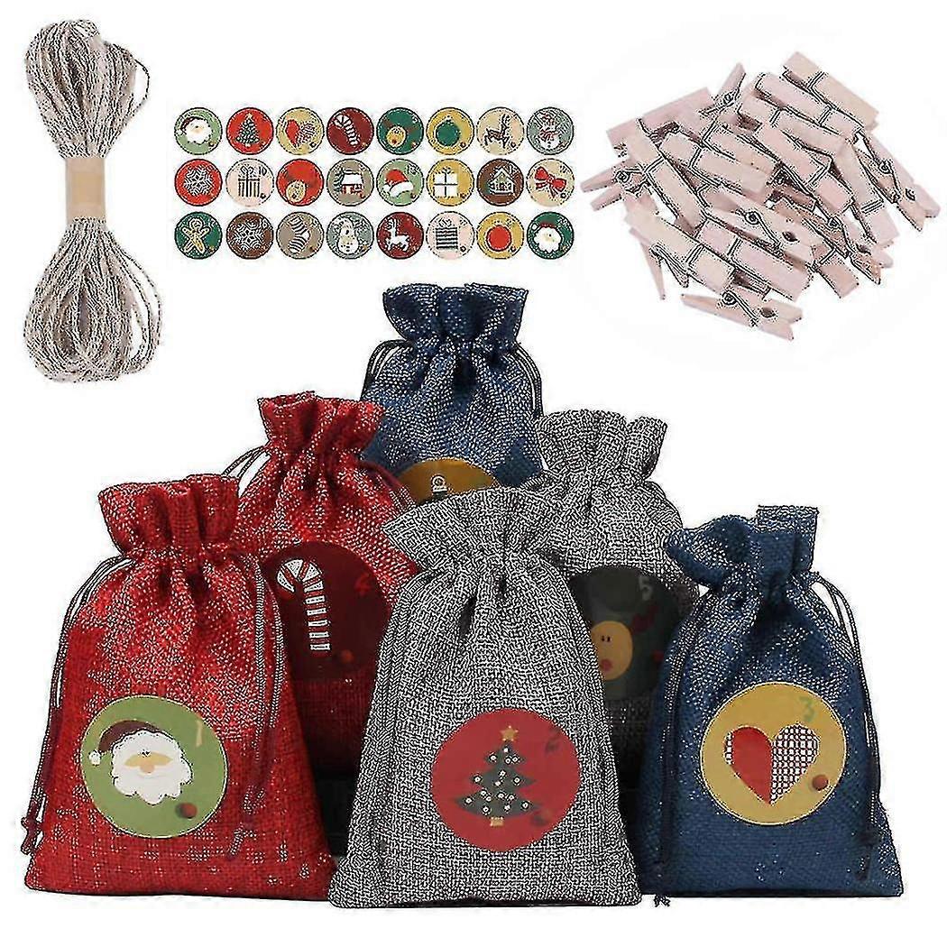 24 Days Advent Calendars Bags Christmas Drawstring Burlap Gift Bag Diy Xmas Decorations