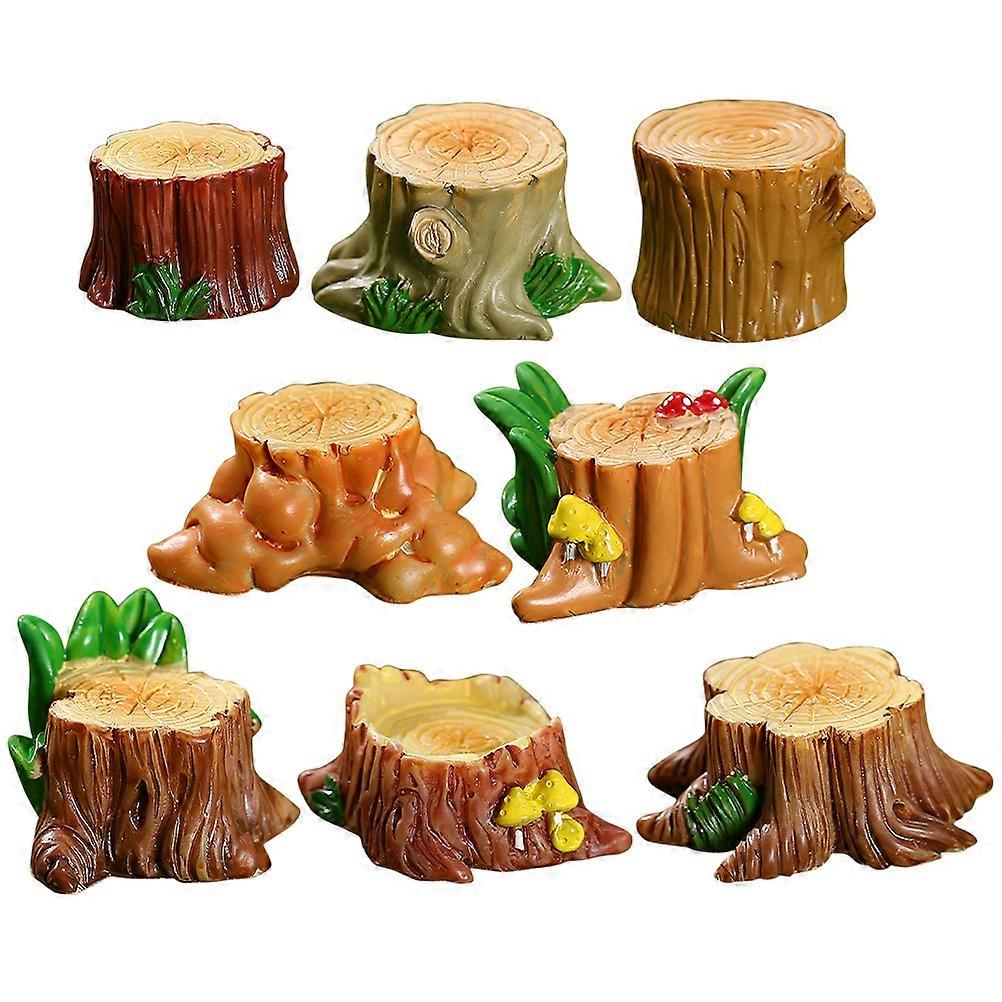 8Pcs Miniature Tree Stake Tiny Tree Stake Resin Tree Stump Micro Landscape Tree Stump