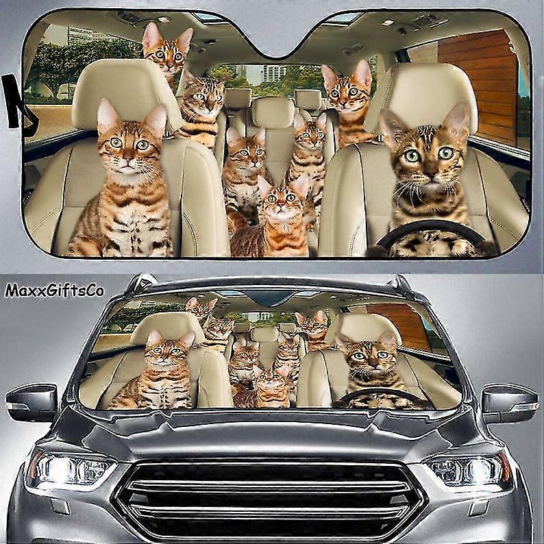 Top Bengal Cat Car Sun Shade, Bengal Cat Windshield, Bengal Cat Family Sunshade, Cat Car Accessories, Car Decoration, Gift For Dad