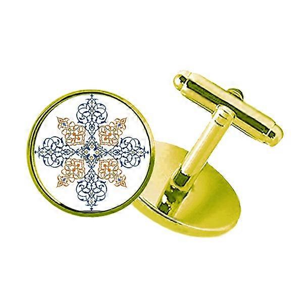 Flower  Parallel Repeat Modern Pattern Studded Business Metal Cufflinks Golden