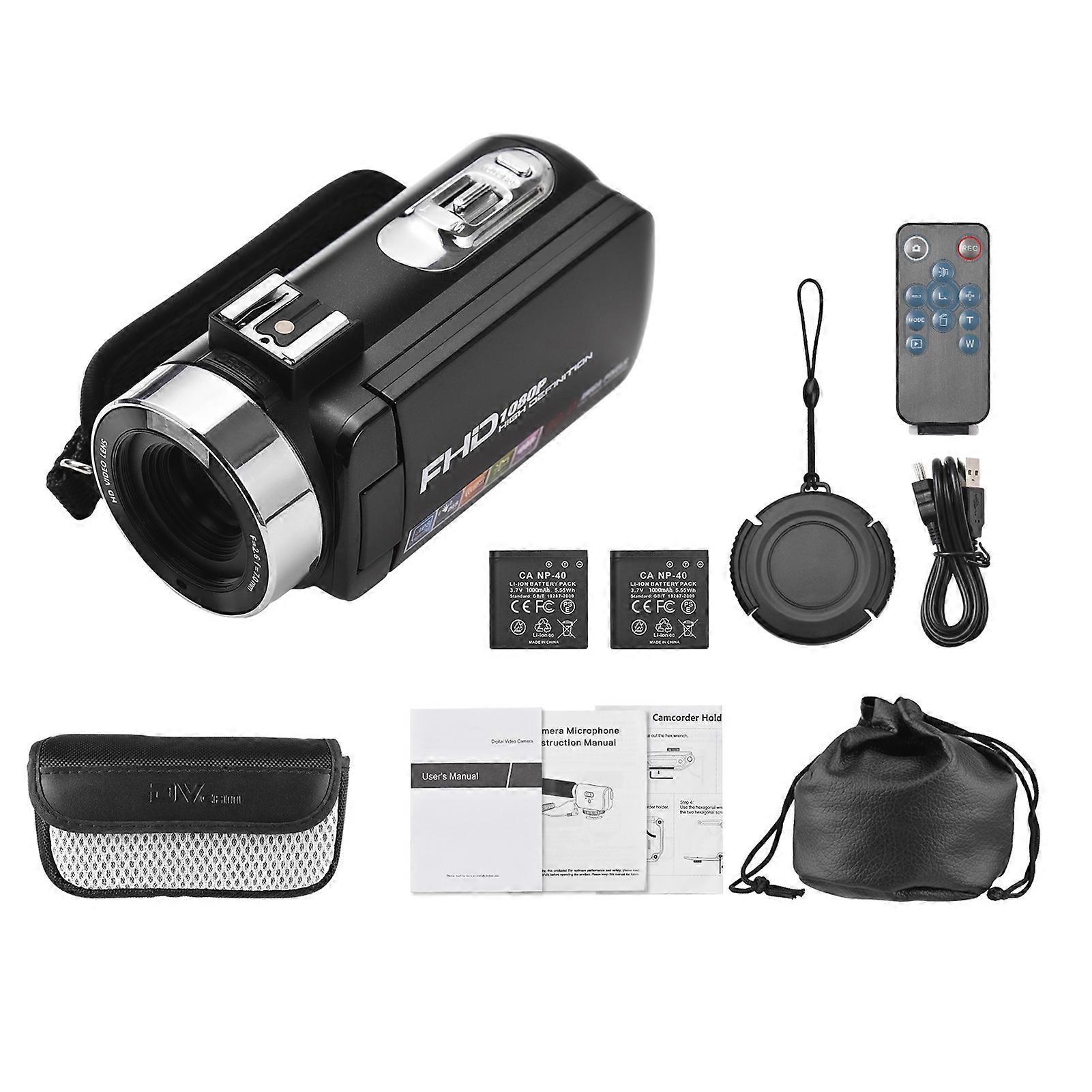 1080P DV Camera 30MP 18X Digital Zoom 3.0in IPS Screen Ultra HD Camcorder with Remote Control and 2 Batteries