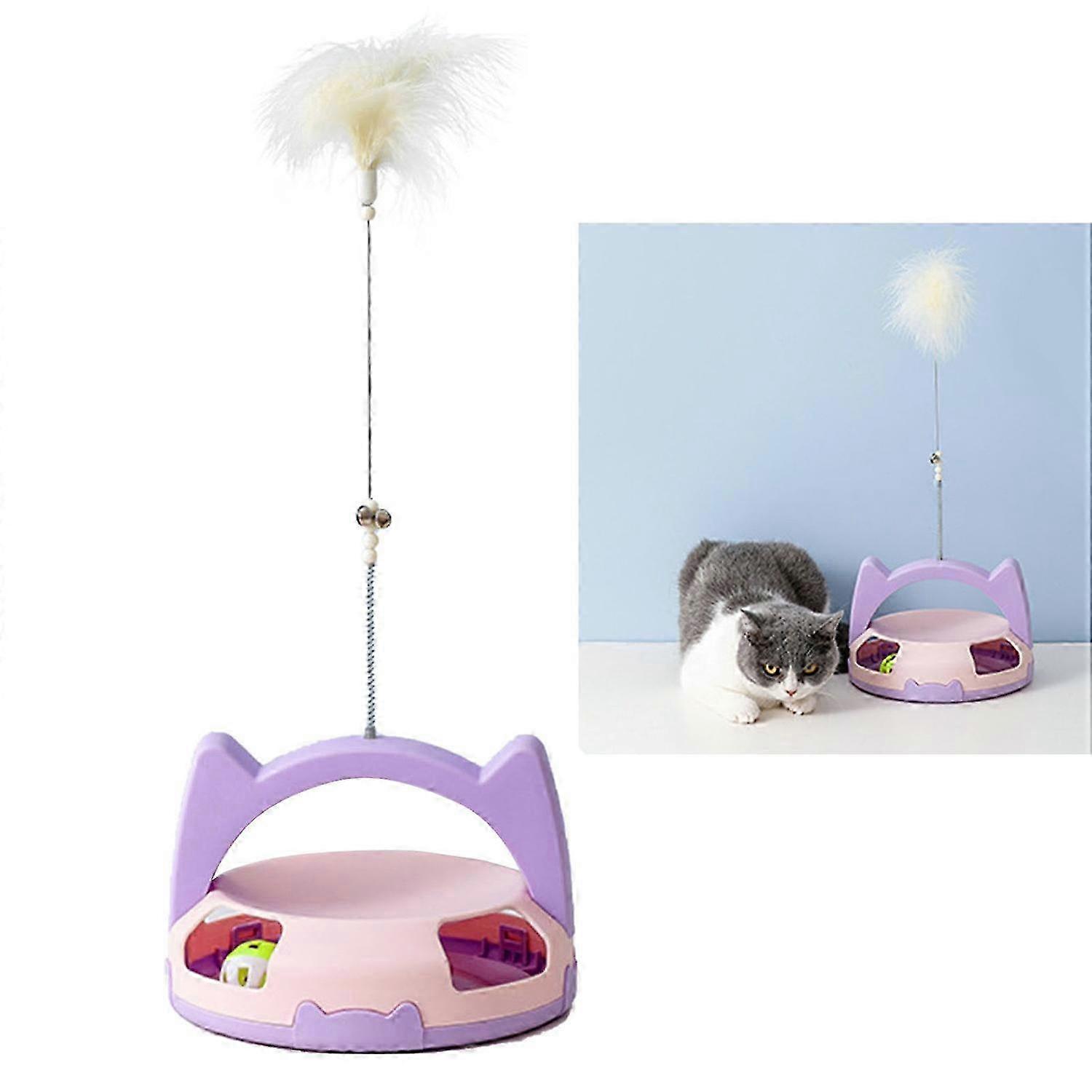 Automatic Rotating Feather Toy Bite Resistant Relieve Boredom Cat Teaser Toys with Roller Tracks Bal