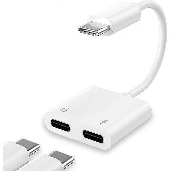 nice USB C to USB C Headphone Splitter Adapter for iPhone 16 15,Dual USB C AUX + PD Fast Charger Dongle Splitter Adapter Compatible with iPhone 16/16P