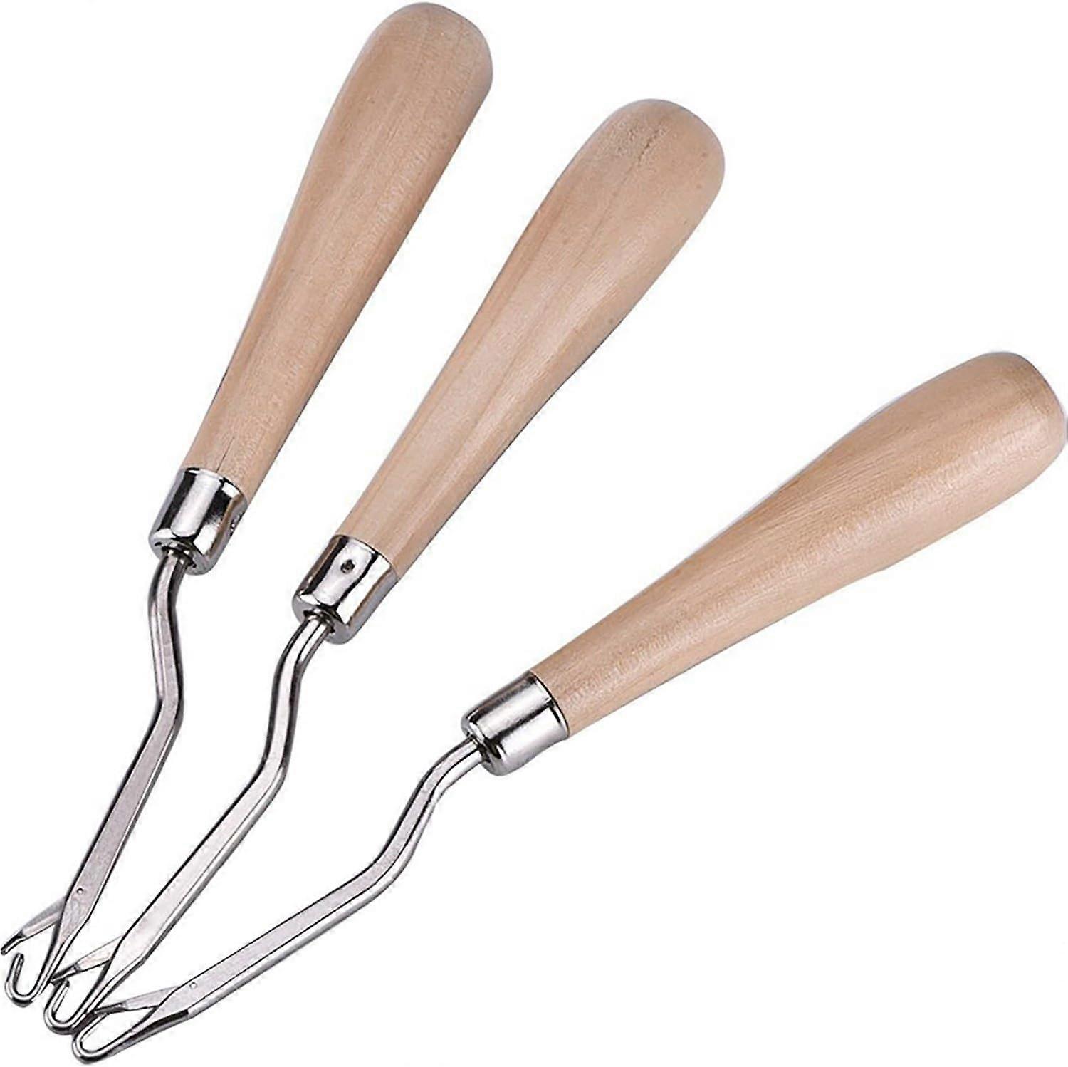 Wooden Bent Latch Hook Tool, Set of 3