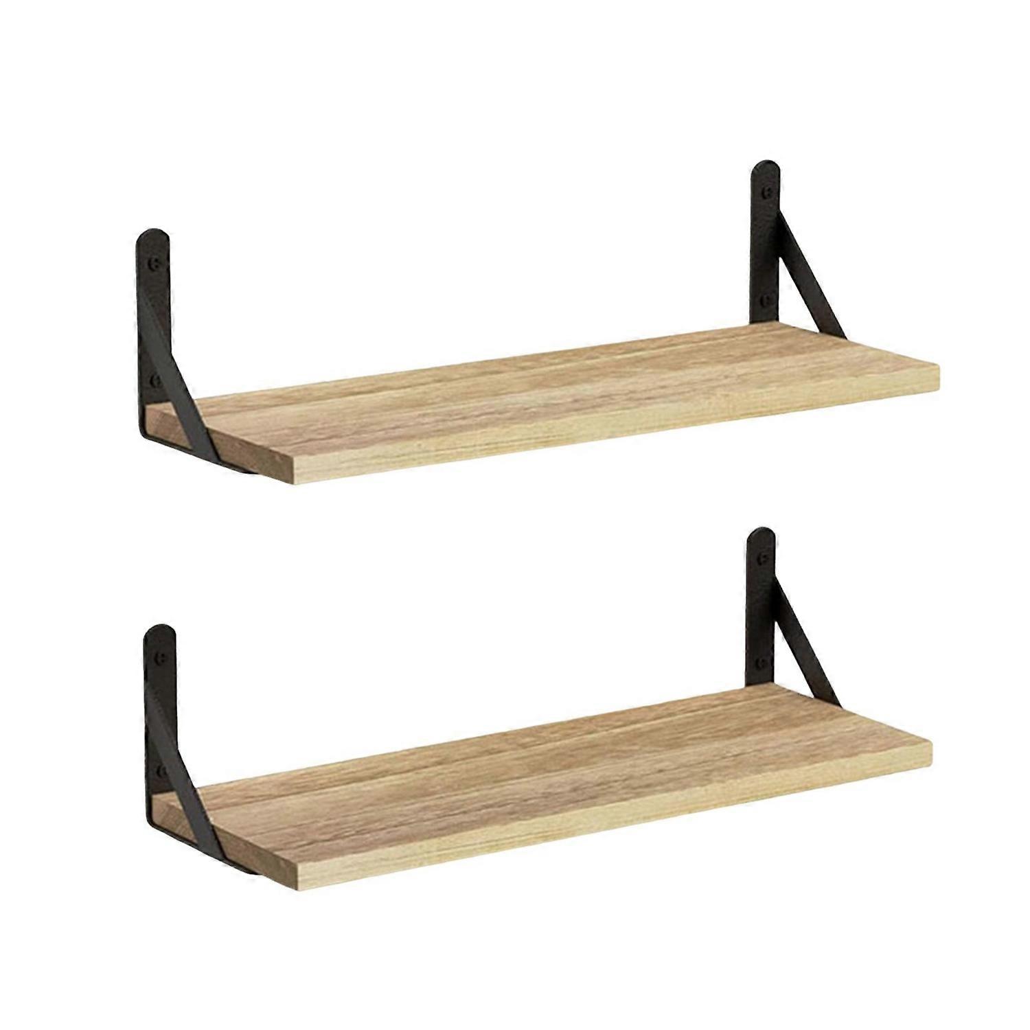 2Pcs Wall Mounted Storage Rack Large Floating Shelf 40lbs Load Capacity Easy Installation Wooden