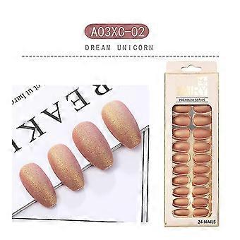 24pcs Matte Fake Nail Patch Solid Color Glue Type Removable Short Paragraph  A03XC-02