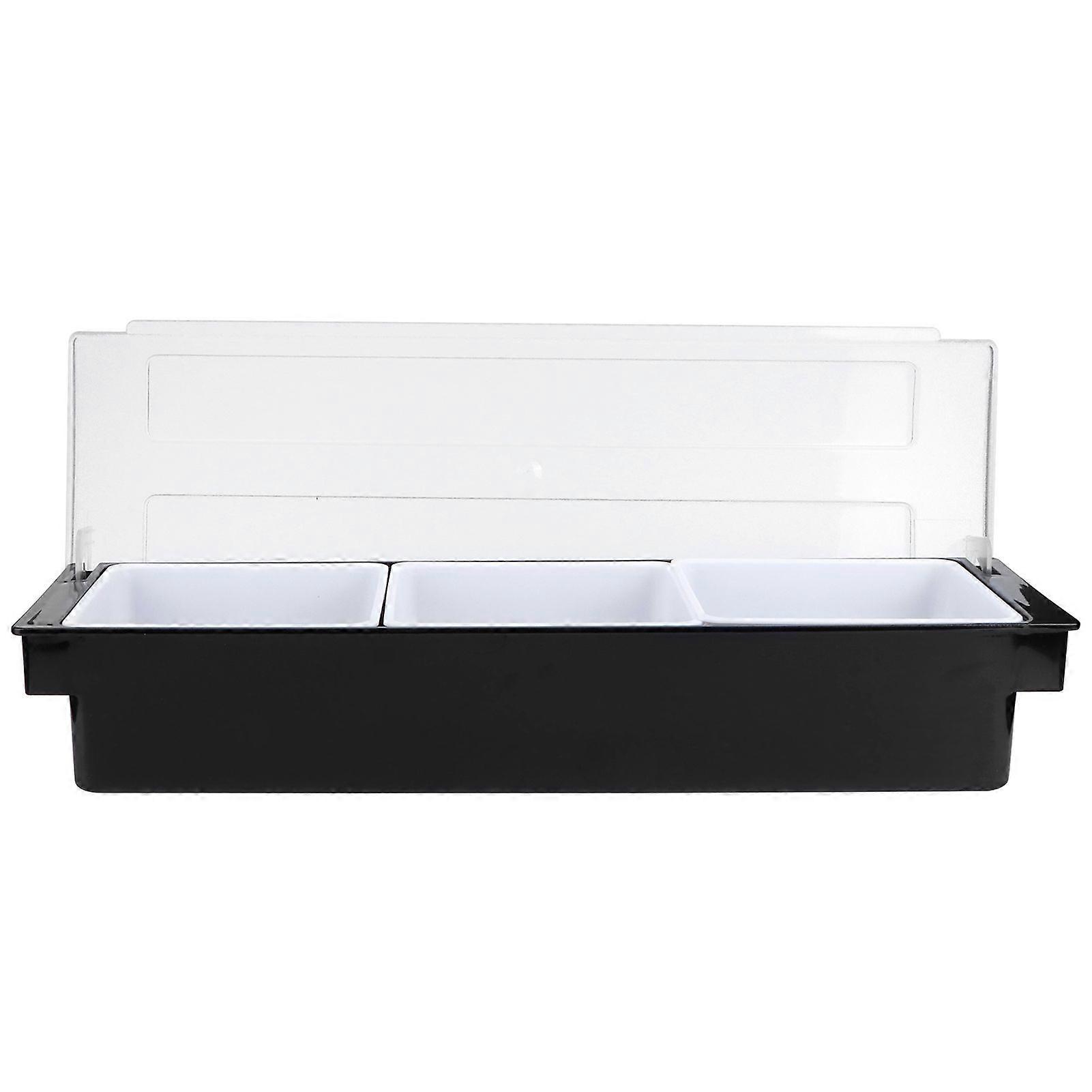 Scatola di condimento con coperchio Bar Supporto per condimenti Dispenser di frutta Contenitore di tè al latte Accessorio per negozio di tè a 3 scomparti