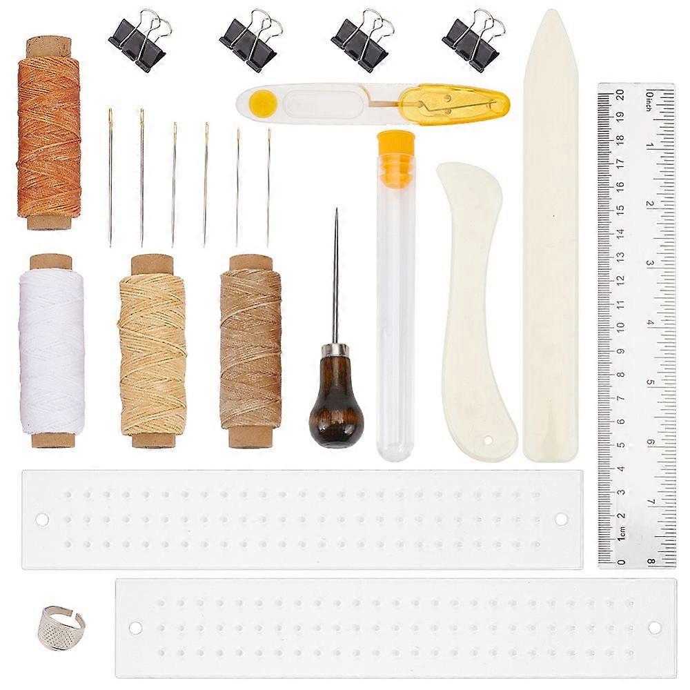 23 Pcs Bookbinding Kit Hand Bookbinding Tools Set Starter Tool Set with Bone Folders Paper Awl Large-Eye Needles Waxed Thread Binding Ribbon Glue Brus