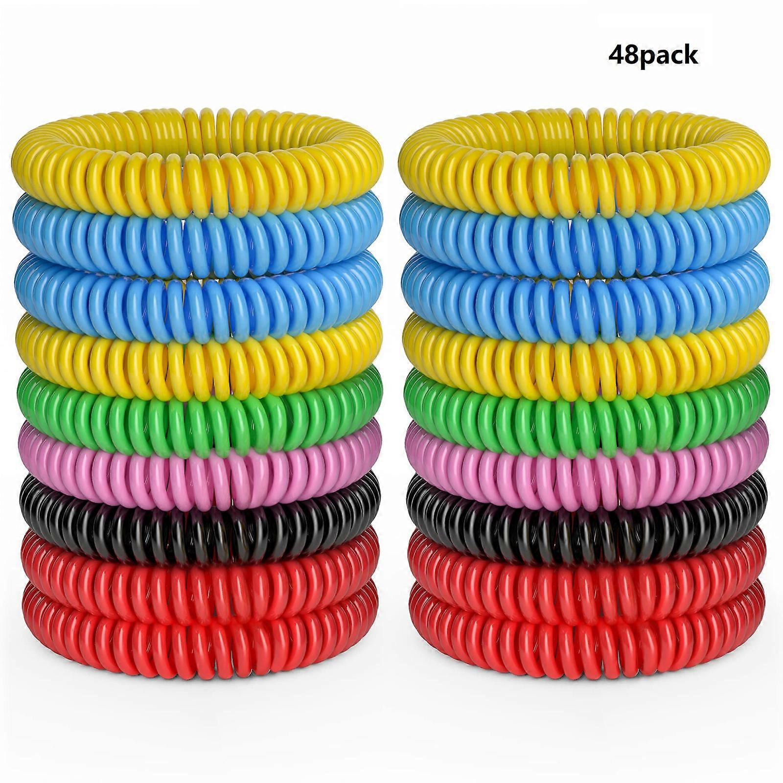 48PCS Bracelets Anti-Moustiques, Bleu, Jaune, Vert, Rose, Noir, Rouge