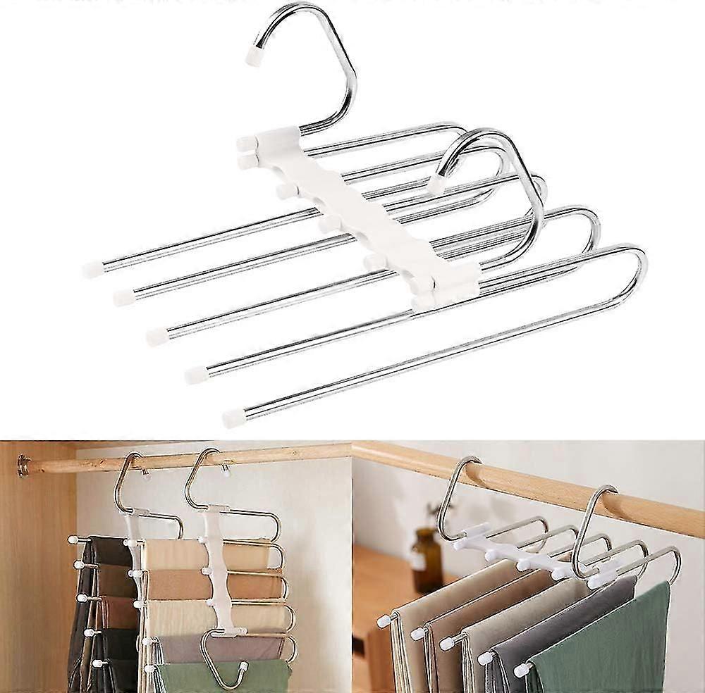 White Multiple Trouser Hanger, 2 Pieces Trouser Hangers Space Saving Hanger, Magic Multi Hanger Storage, Stainless Steel Multifunction Foldable Non-sl