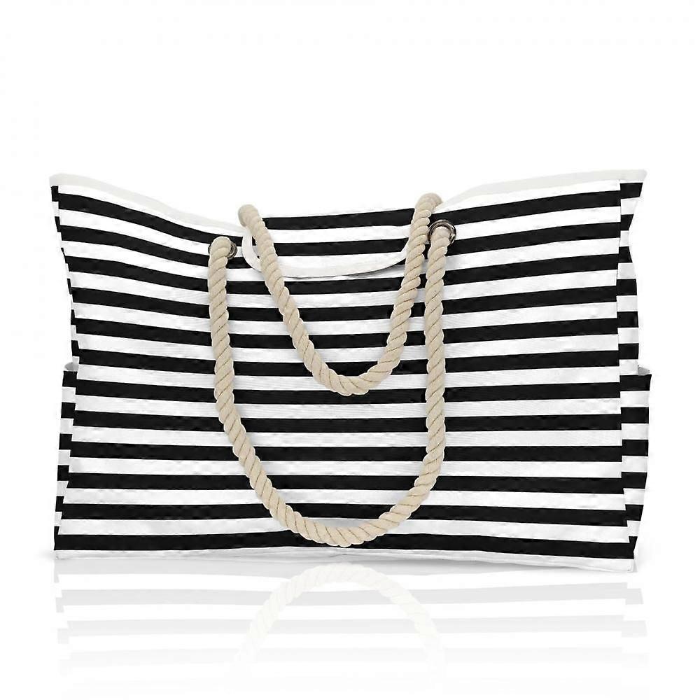Beach and Pool Bags - 100% Water Resistant - Phone Case - Cord Handle - Top Magnet - External Pocket, Black and white stripes