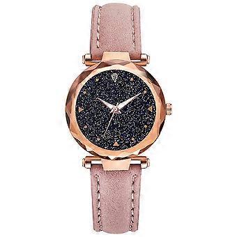 Fashion Women Glitter Dial Quartz Watch Casual PU Leather Strap Wristwatch (Pink)
