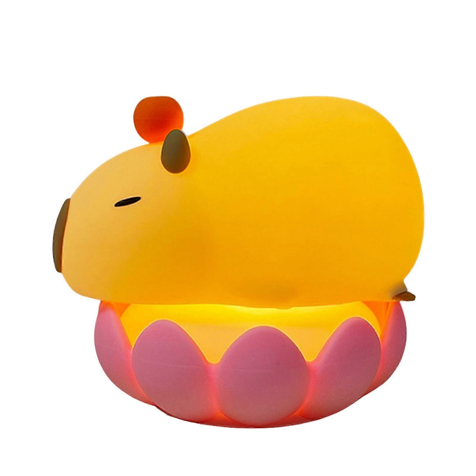 Cartoon Flower Base Capybara Night Lamp in Silicones Soft Lighting Figurine Nightlight for Relaxing Bedroom Atmospheres