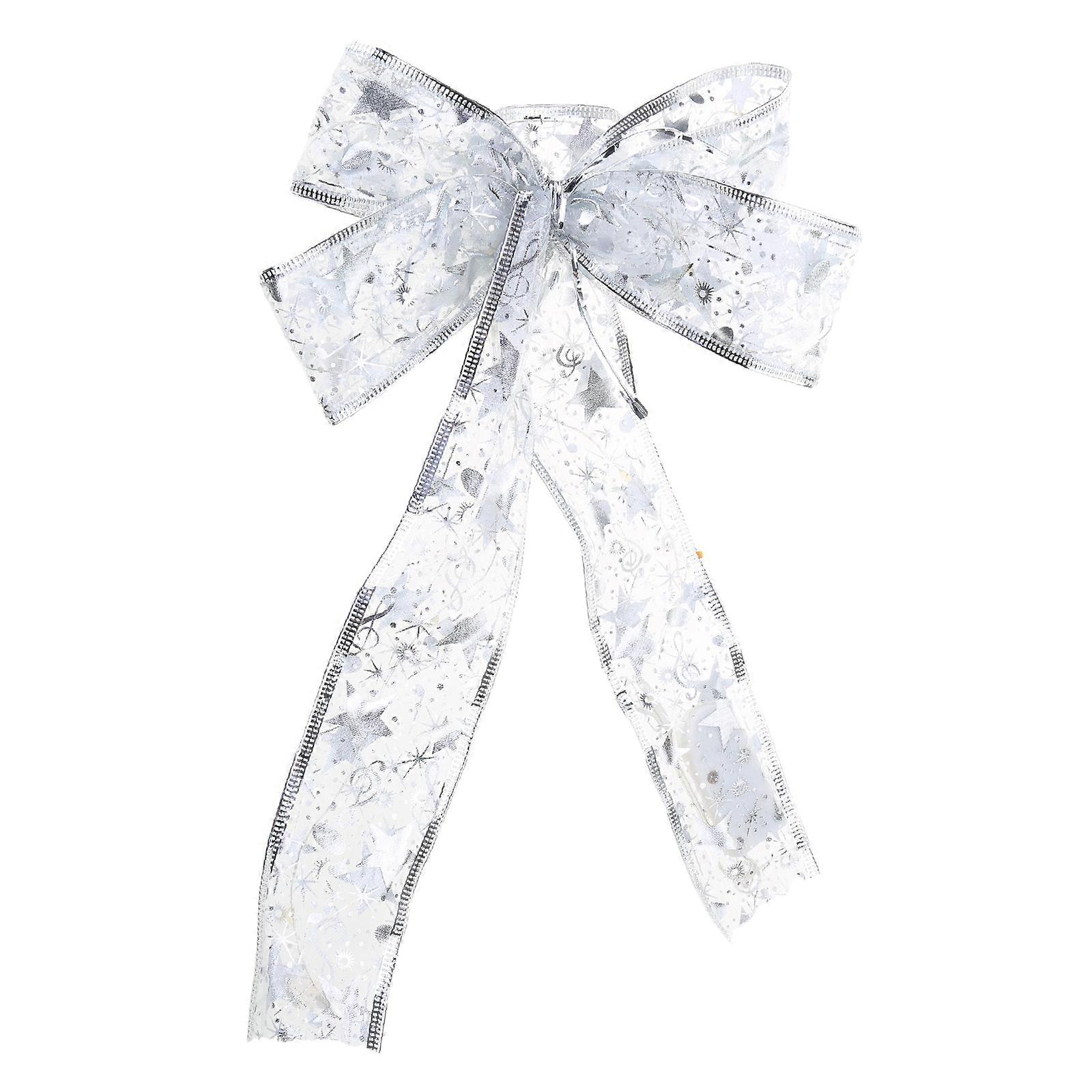 Christmas Bowknot with Led Light Tree Decorative Ornament Pendant for Home Festival Holiday Party Decor Supplies  Silver