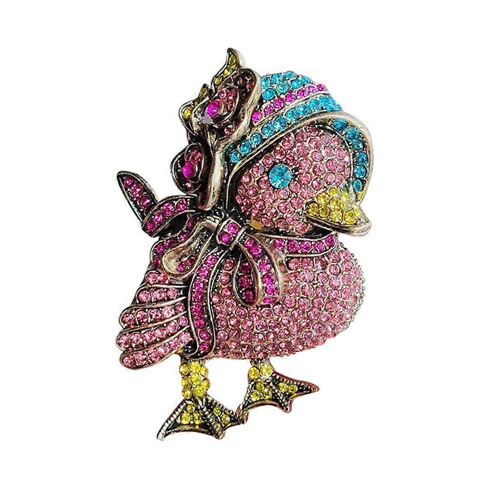 Rhinestone duck brooch, crystal cartoon pin