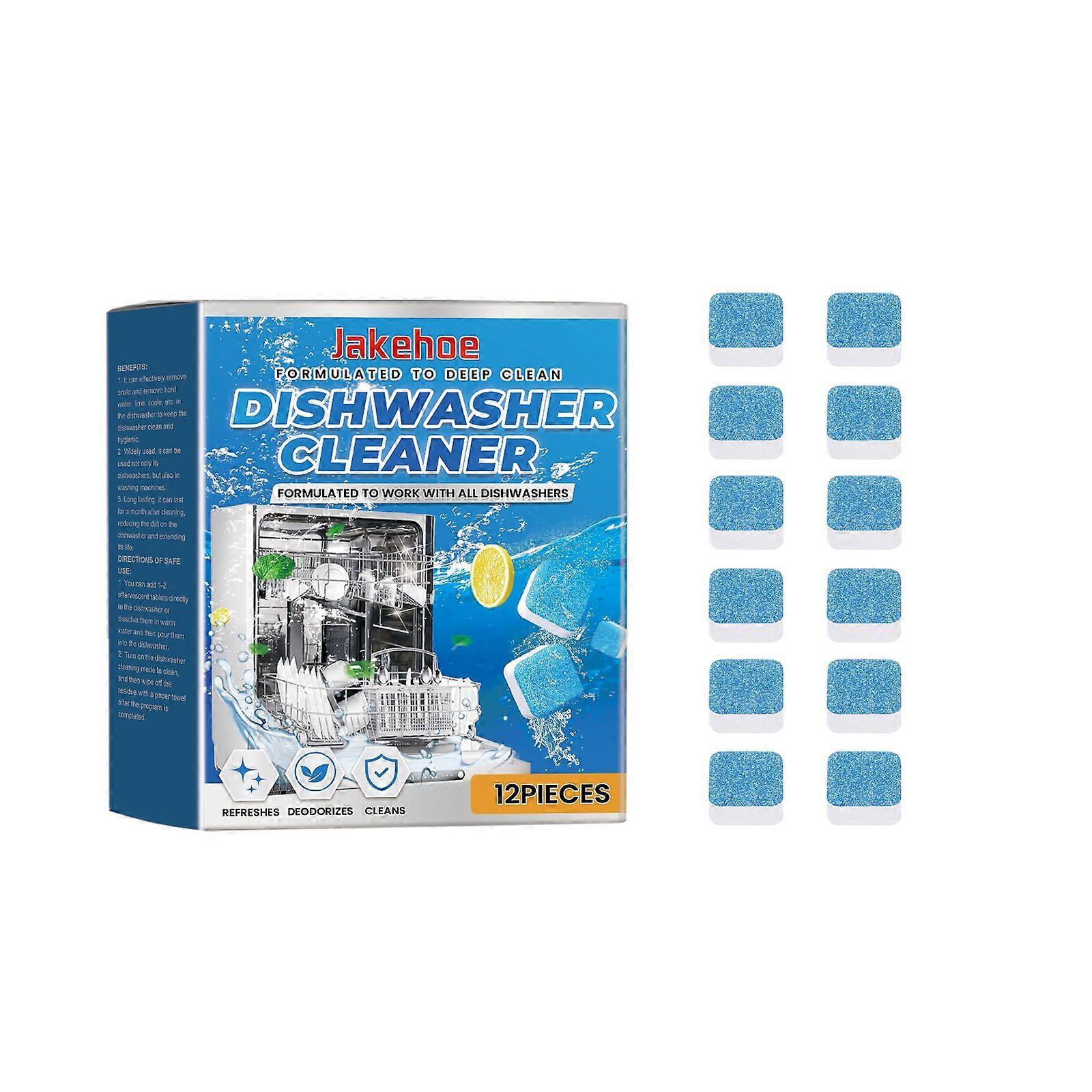 All-In-One Dishwasher Cleaner Tablets - 12 Effervescent Scale & Dirt Remover for Sparkling, Long-Lasting Performance