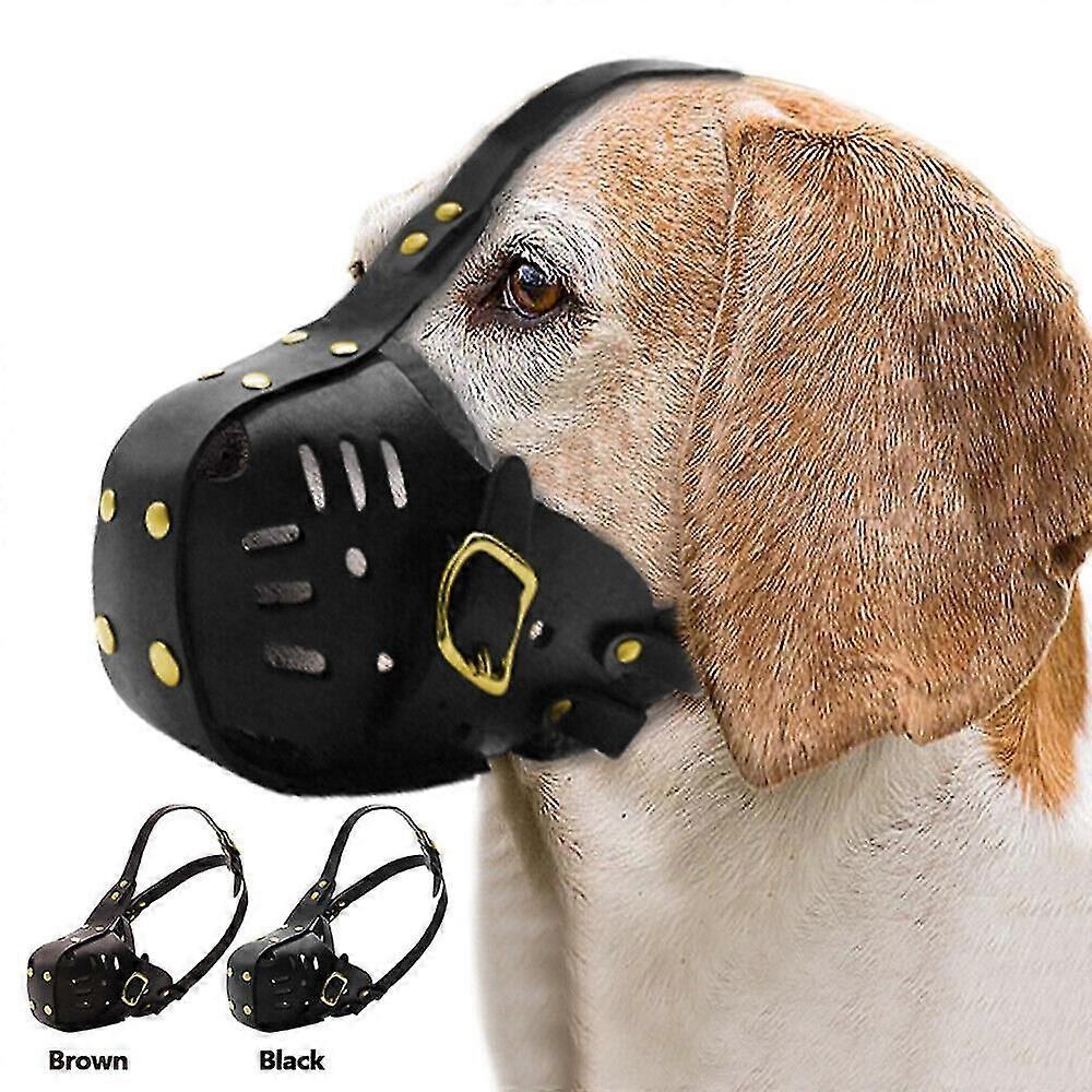 Leather Dog Muzzle Mouth with Adjustable Loop Anti Barking Biting Chewing Boxer