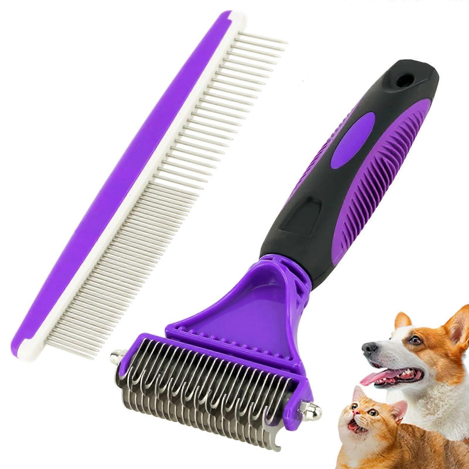 Pet Dematting Tool 2 Package - Double -sided primer rake and dematting comb for lined hair