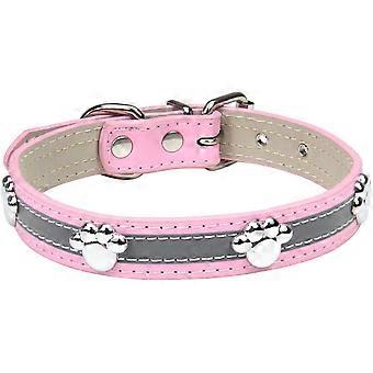 Reflective Dog Collar with Cute Paw Rivet Studded Funny Soft PU Leather Adjustable Puppy Dog Collars for Small Medium Large Dogs CatsL