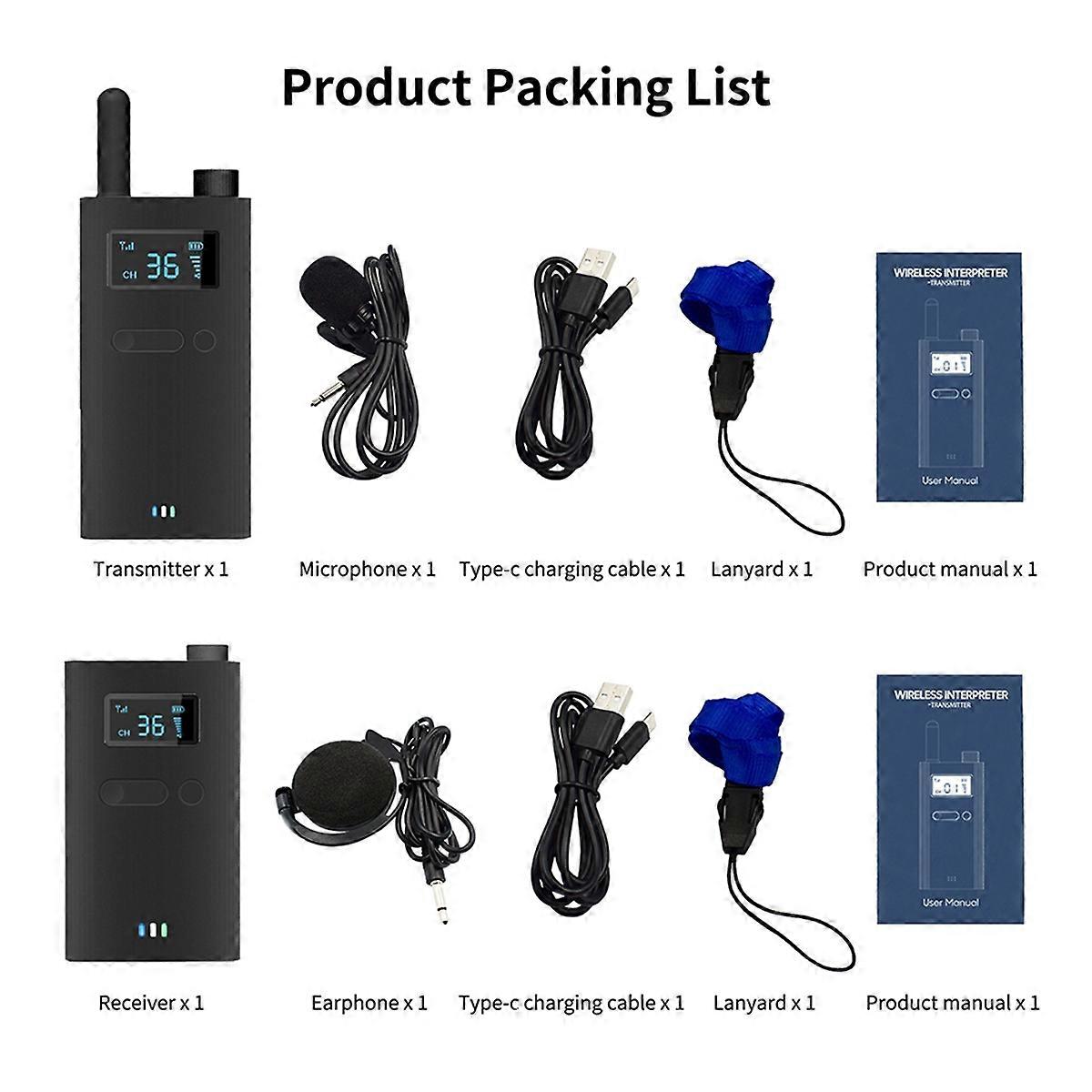 2.4G Wireless Tour Guide System with Microphone Portable Audio Transmitter Receiver for Church Muse