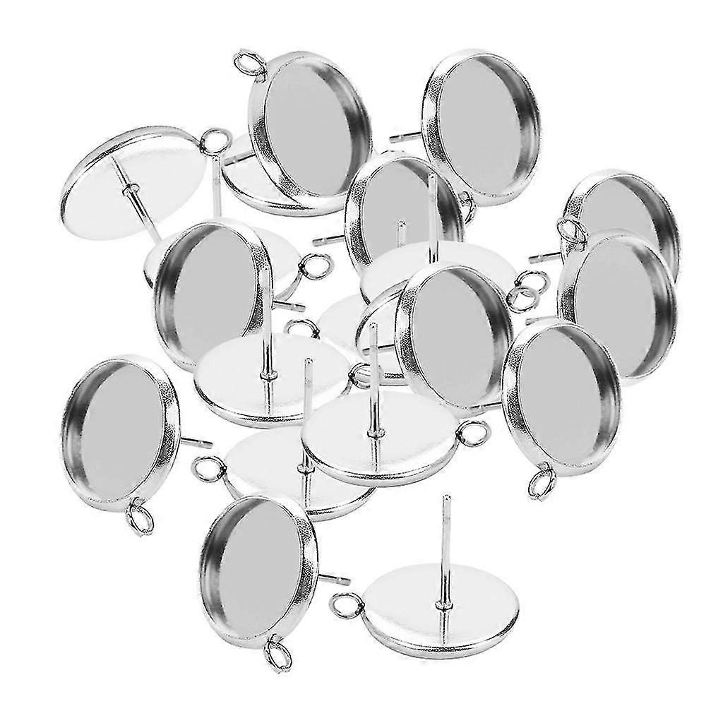 20Pieces Metal Stud Earring Blank Cabochon Base Setting Trays with Loop 16mm