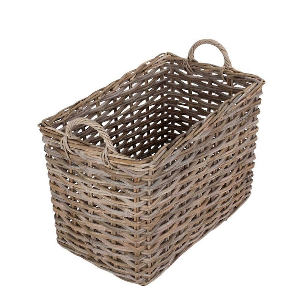Rectangular Grey Rattan Log Basket