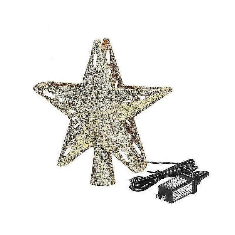 Christmas Tree Topper Light With Rotating Led Projector ,3d Hollow Snowflake Christmas Tree Topper(Gold pentagram EU)