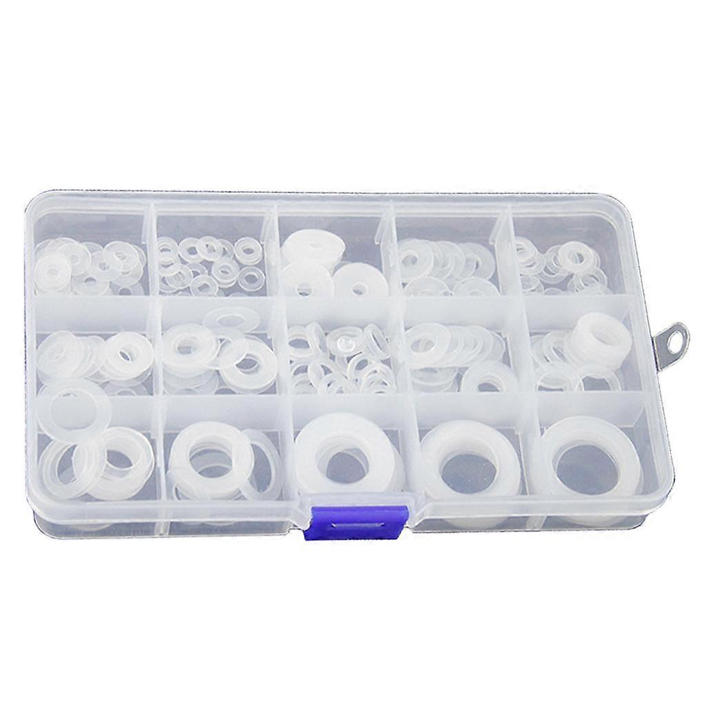 250 Stück weiße Nylon-Unterlegscheibe Flachdichtungsring-Set mit Aufbewahrungsbox Sortimentsbox