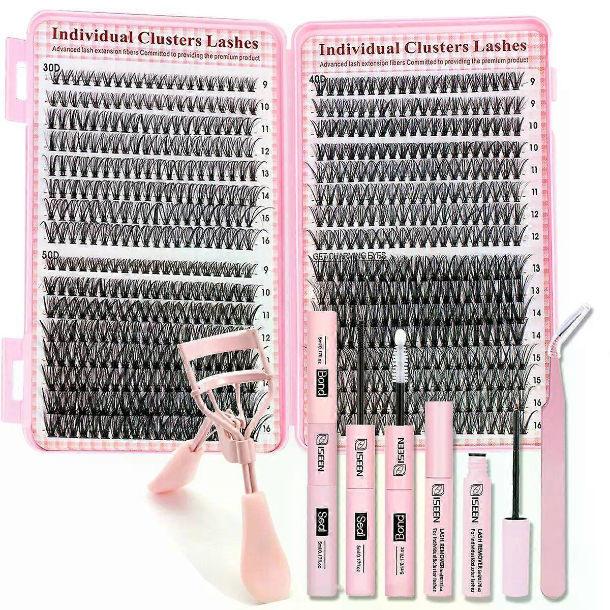 640 adet Bireysel Kirpikler DIY Sahte Kirpik Seti Kirpik Uzatma Kiti Kirpikler Bağ ve Mühür Cımbız Kirpik kıvırıcı Makyaj Aracı