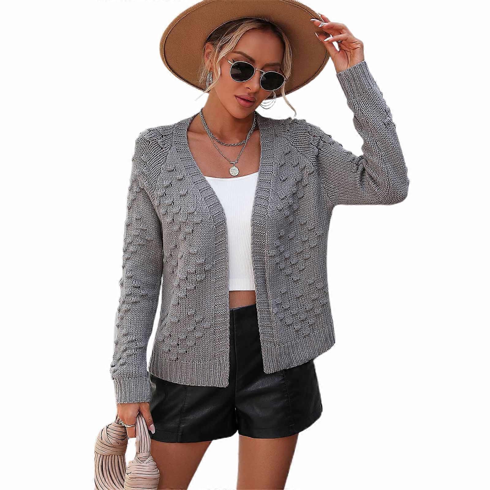 Women's Casual Outerwear 3D Pattern Knitwear Long Sleeve Open Front Cardigan Sweater for Everyday Wear  medium gray XL