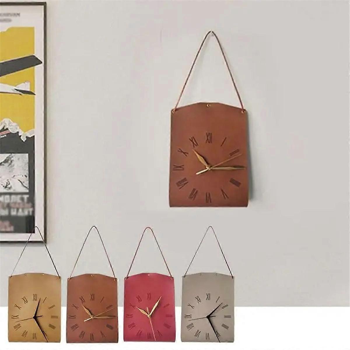 Unique Shoulder Bag Wall Clock Brown Leather Creative Handbag D