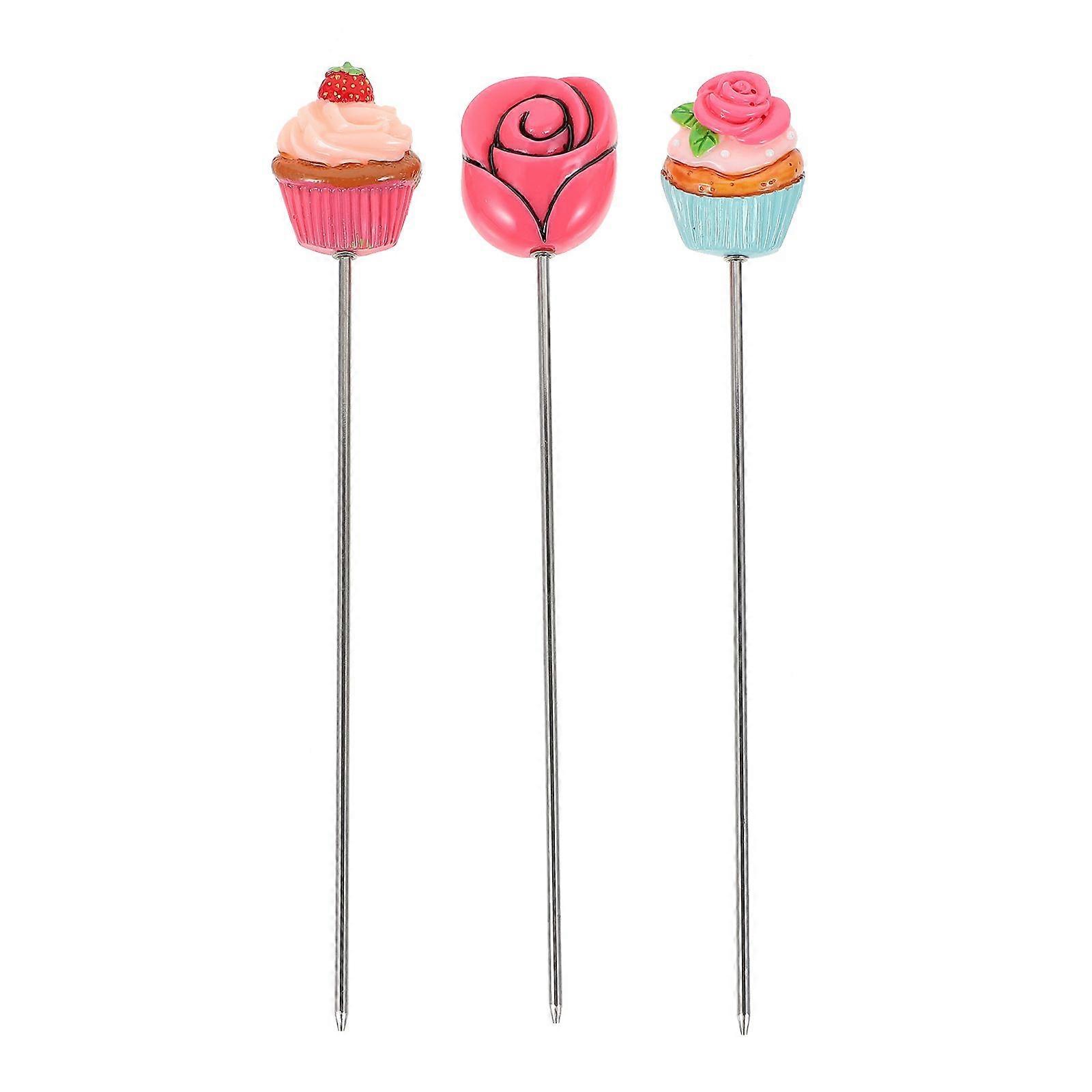 3Pcs Stainless Steel Cake Probes Bread Baking Test Needles for Baking (Rosy)