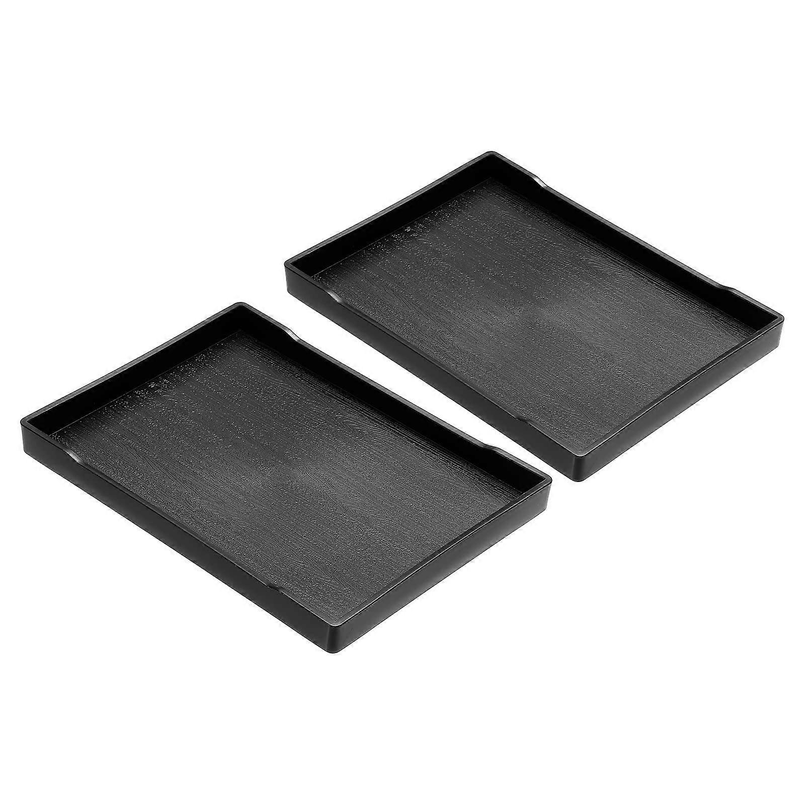 10x7 Fast Food Tray Set, 2 Pack Reusable Plastic Rectangle Serving Trays for Restaurant and Home Kitchen, Black Color