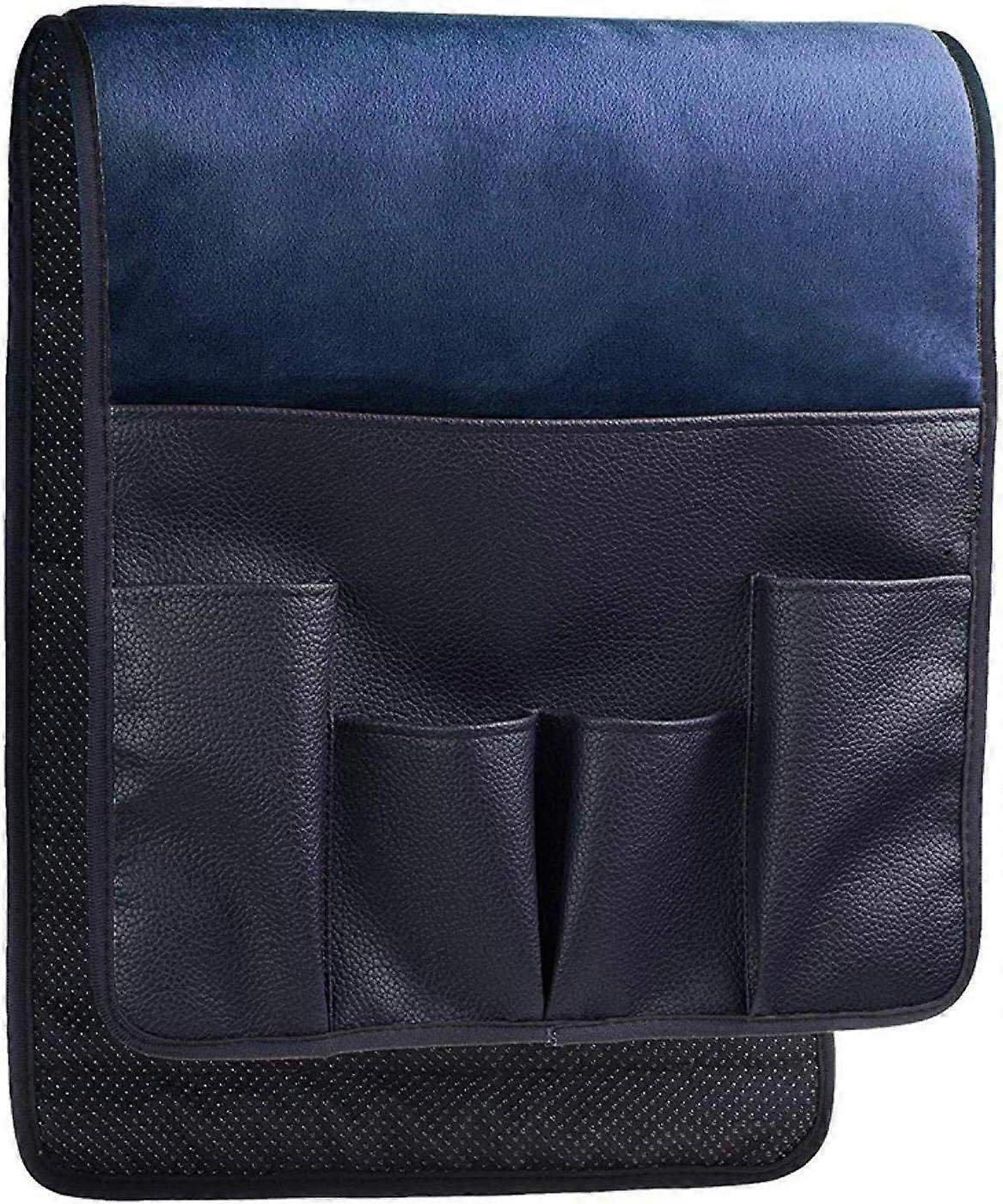 5 Pocket Remote Control Holder for Side Couch - PU Leather Space Saving Organizer (Blue)